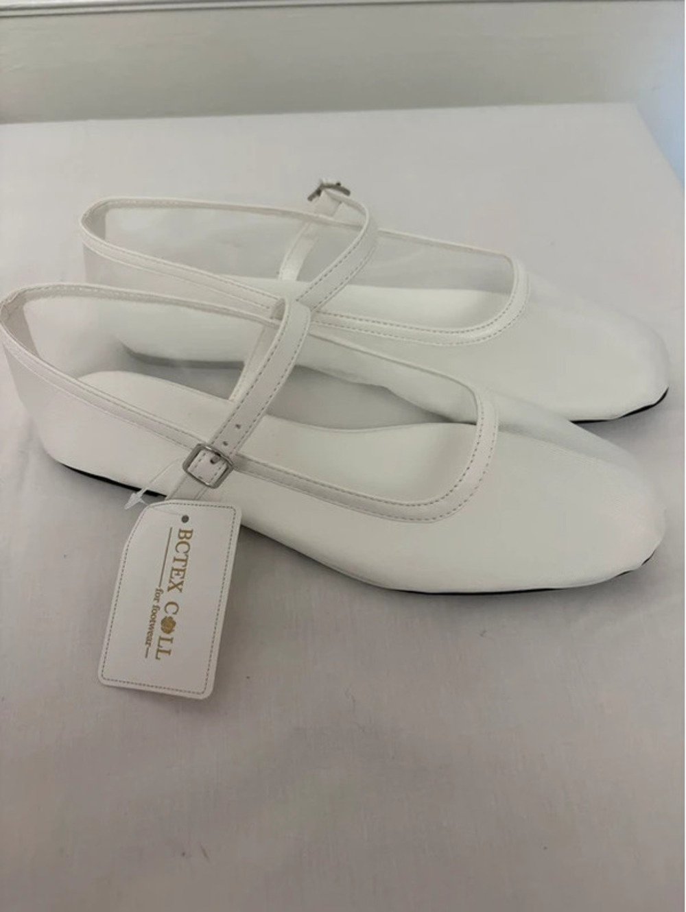 White Mesh Mary Jane Ballet Flats Sheer Square Toe